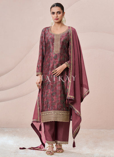 Maroon Printed Pakistani Pant Suit