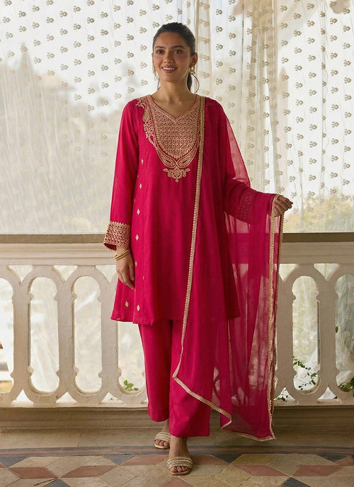 Pink Embroidered Designer Pant Suit