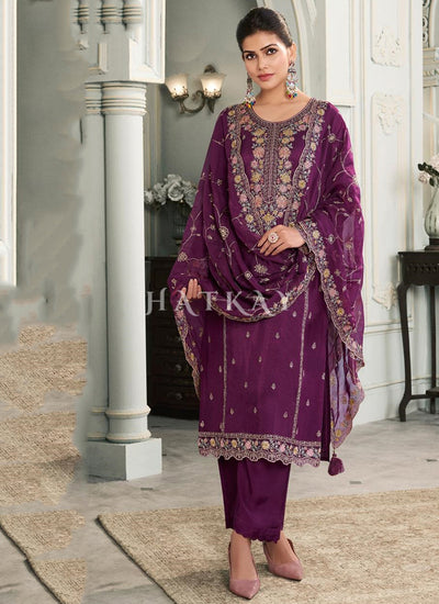 Wine Multi Embroidery Pakistani Suit