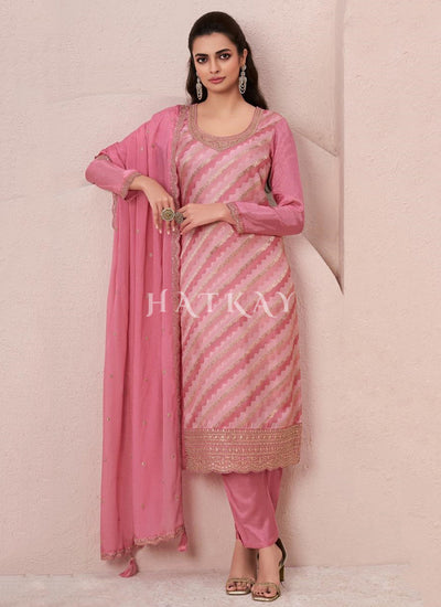 Pink Embroidery Pant Style Suit