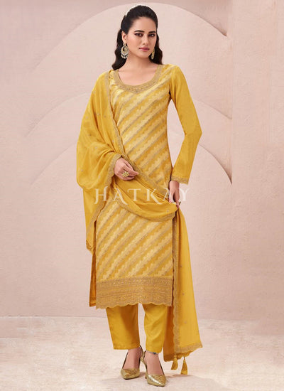 Yellow Embroidery Pant Style Suit