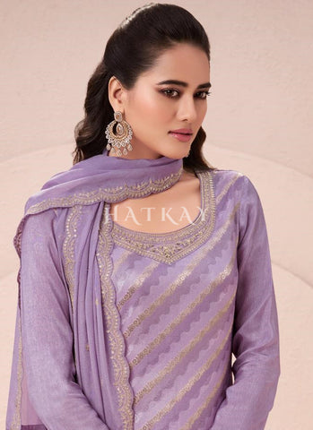 Lavender Embroidery Pant Style Suit