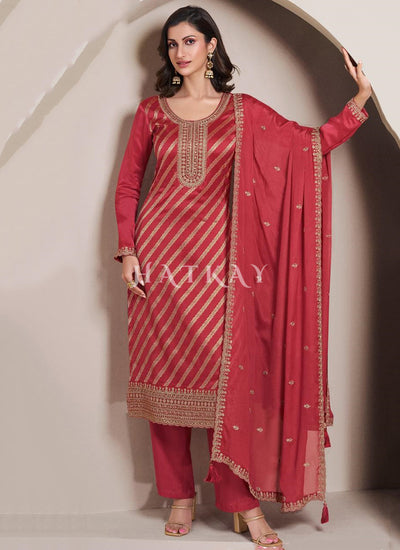 Vermillion Orange Embroidery Salwar Suit