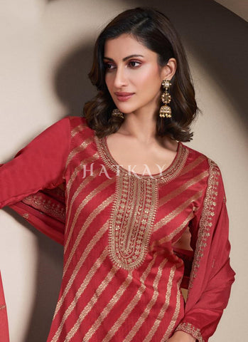 Vermillion Orange Embroidery Salwar Suit