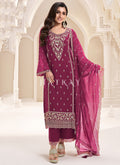 Wine Embroidered Pakistani Pant Style Suit