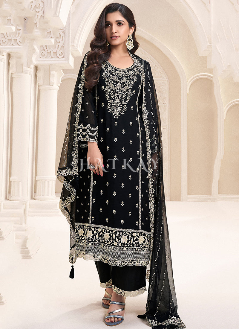 Black Embroidered Pakistani Pant Style Suit
