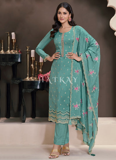 Teal Blue Multi Embroidery Pakistani Suit