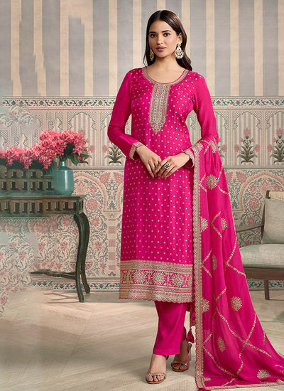 Rani Pink Embroidery Straight Cut Pant Suit
