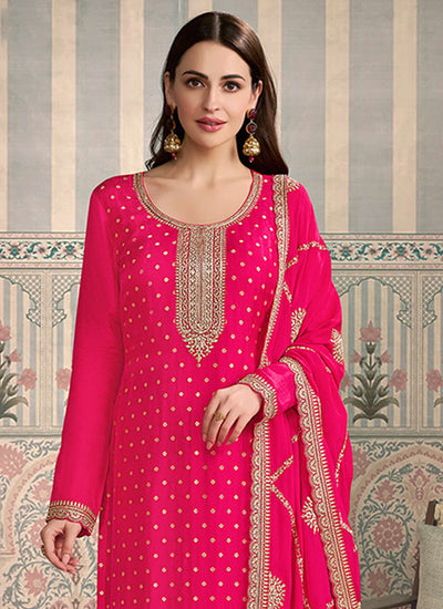 Magenta Embroidery Straight Cut Pant Suit