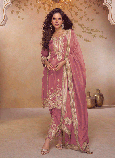 Pink Multi Embroidery Pant Style Suit