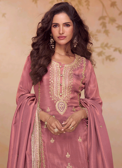 Pink Multi Embroidery Pant Style Suit