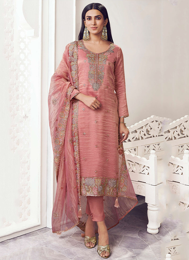 Pink Embroidery Straight Cut Pant Suit