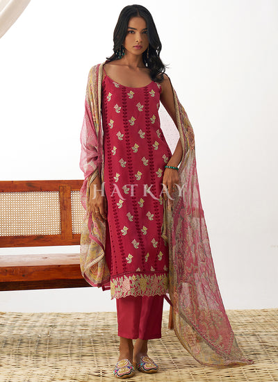 Red Chikankari Embroidery Salwar Suit