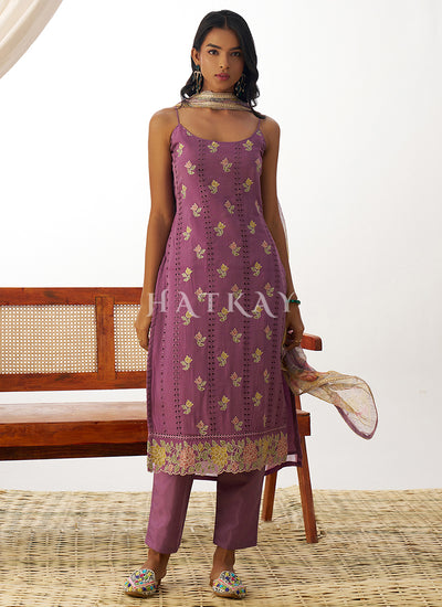Purple Chikankari Embroidery Salwar Suit