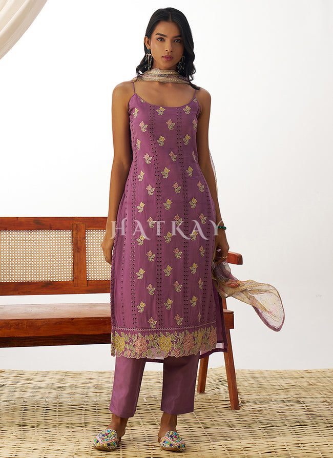 Purple Chikankari Embroidery Salwar Suit
