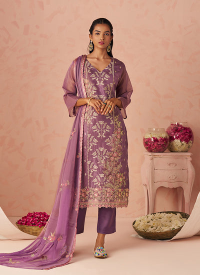 Purple Floral Embroidery Pakistani Suit