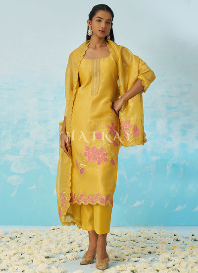 Yellow Embroidery Salwar Kameez Suit