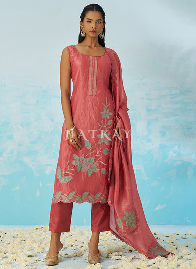 Salmon Pink Embroidery Salwar Kameez Suit