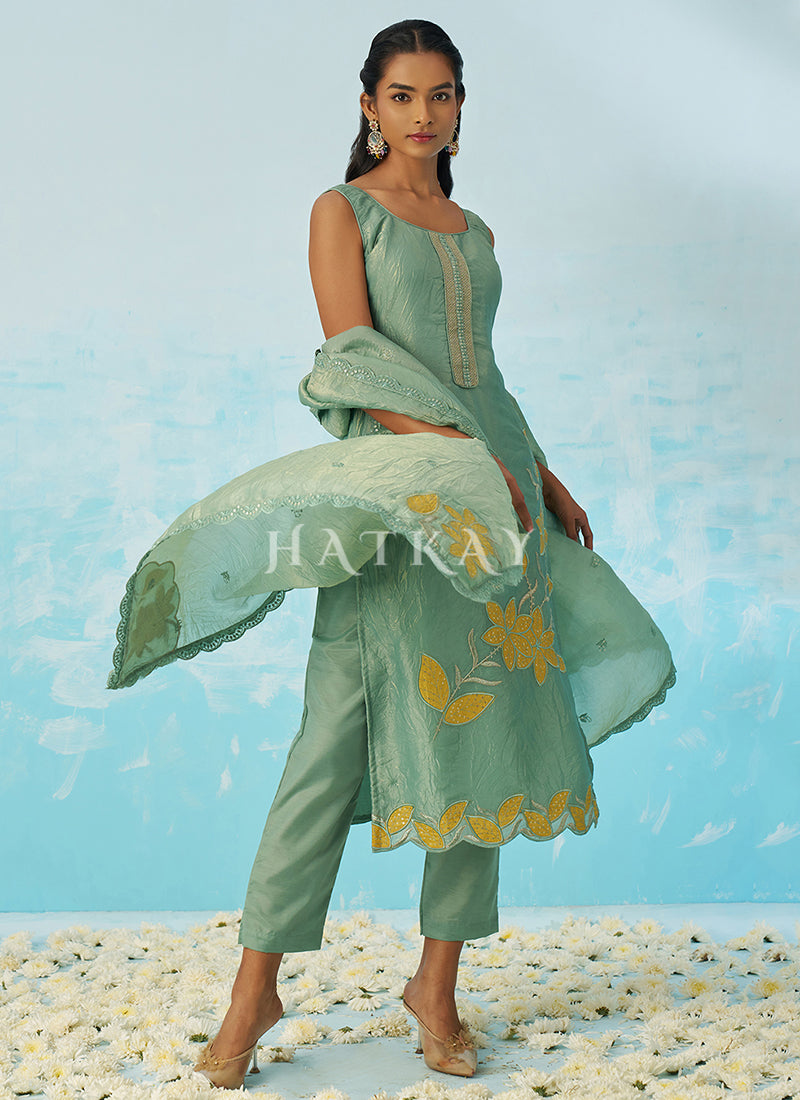 Sea Green Embroidery Salwar Kameez Suit