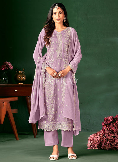 Lavender Embroidered Pant Style Suit