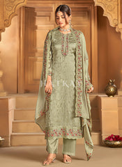 Green Embroidered Pakistani Straight Suit