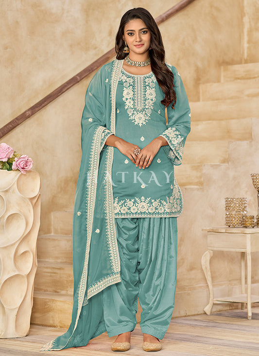 Sky Blue Embroidered Salwar Suit