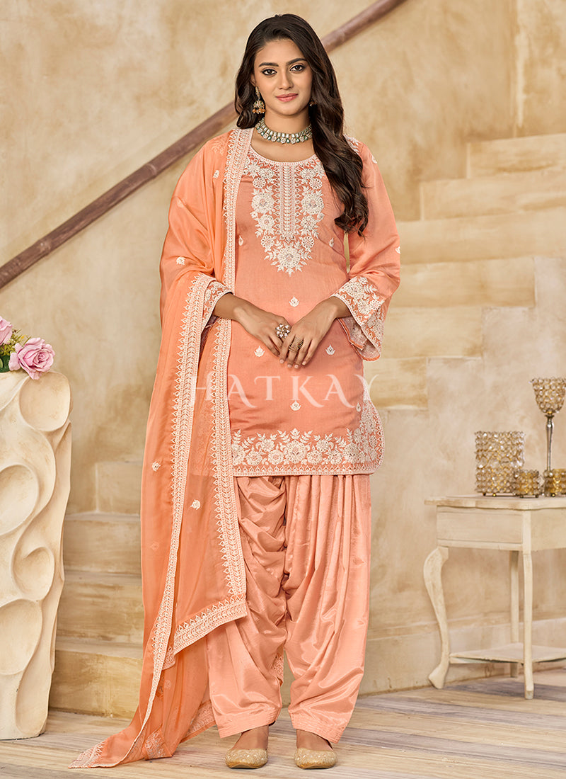 Pastel Orange Embroidered Salwar Suit