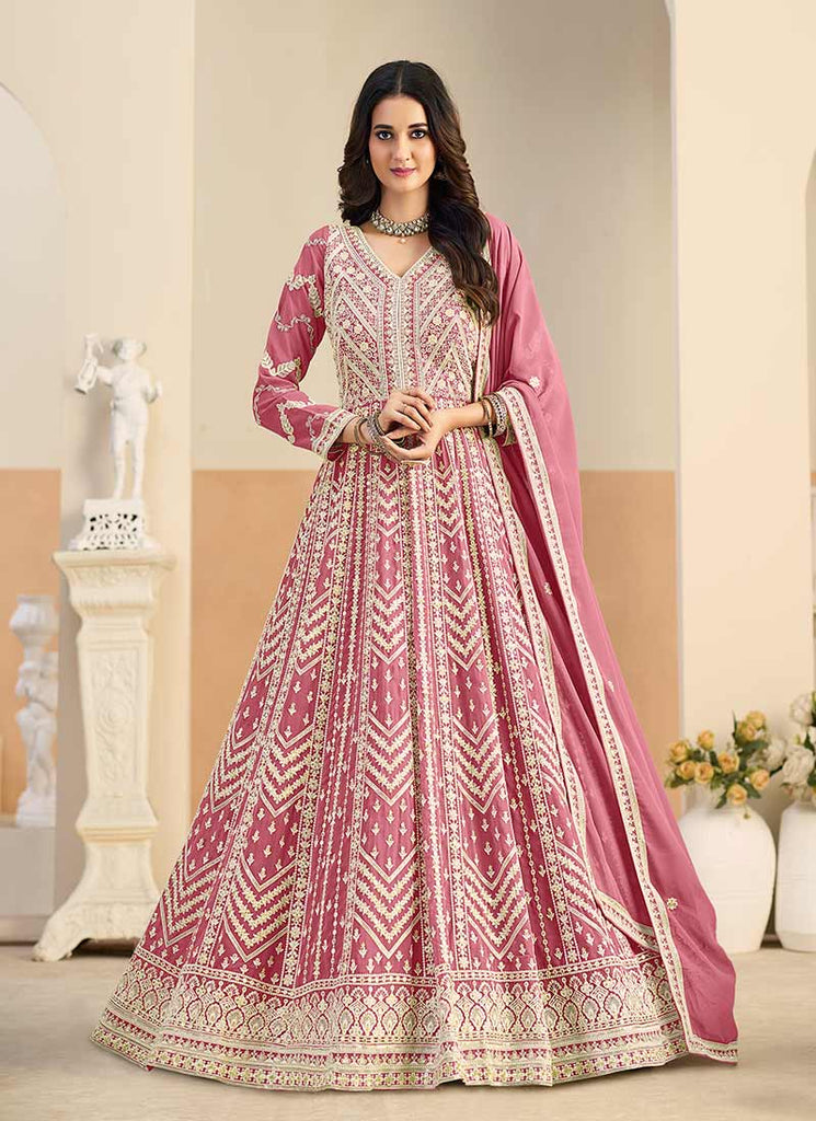 Pink Thread Embroidered Anarkali Gown