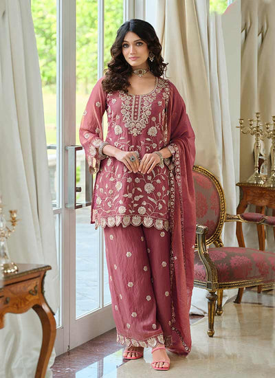 Pink Embroidered Kurta Palazzo Suit