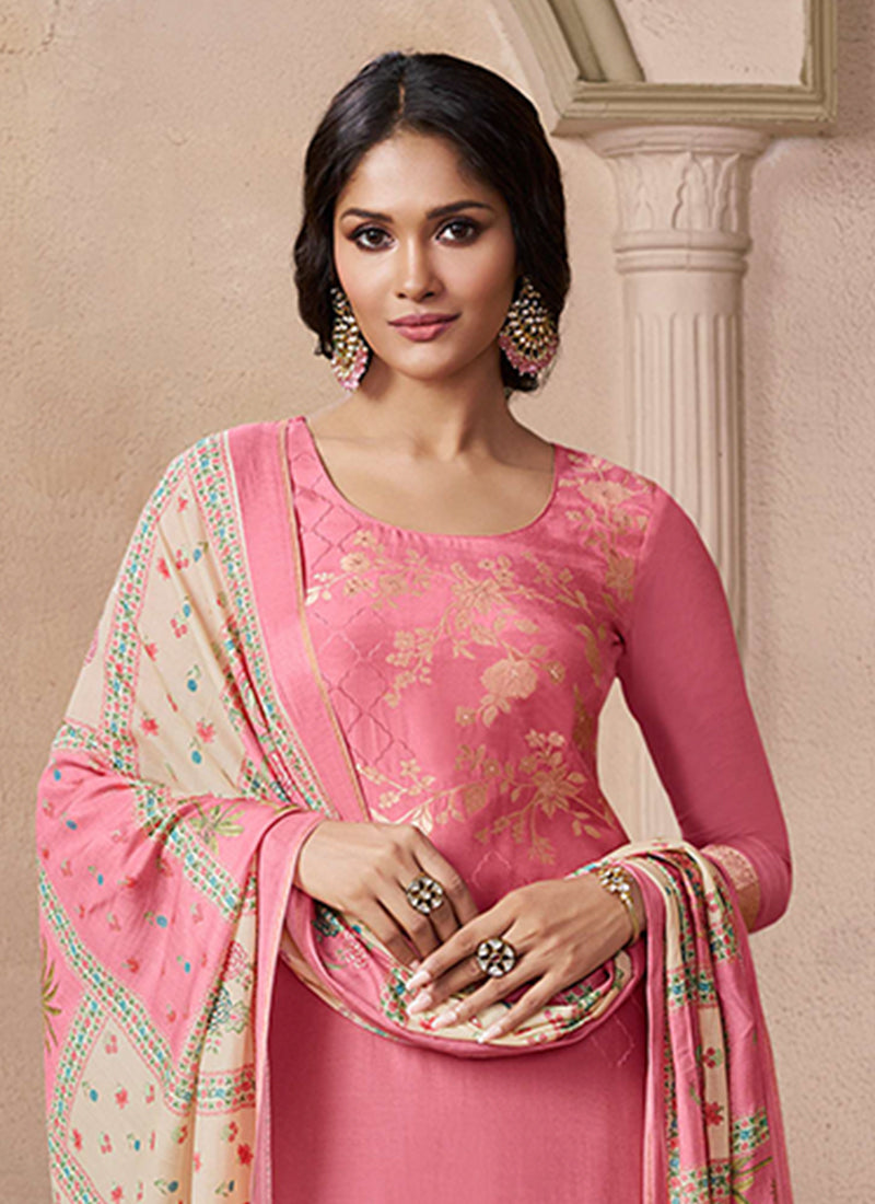 Coral Pink Silk Pant Style Suit