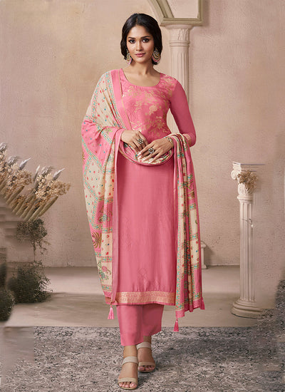 Coral Pink Silk Pant Style Suit