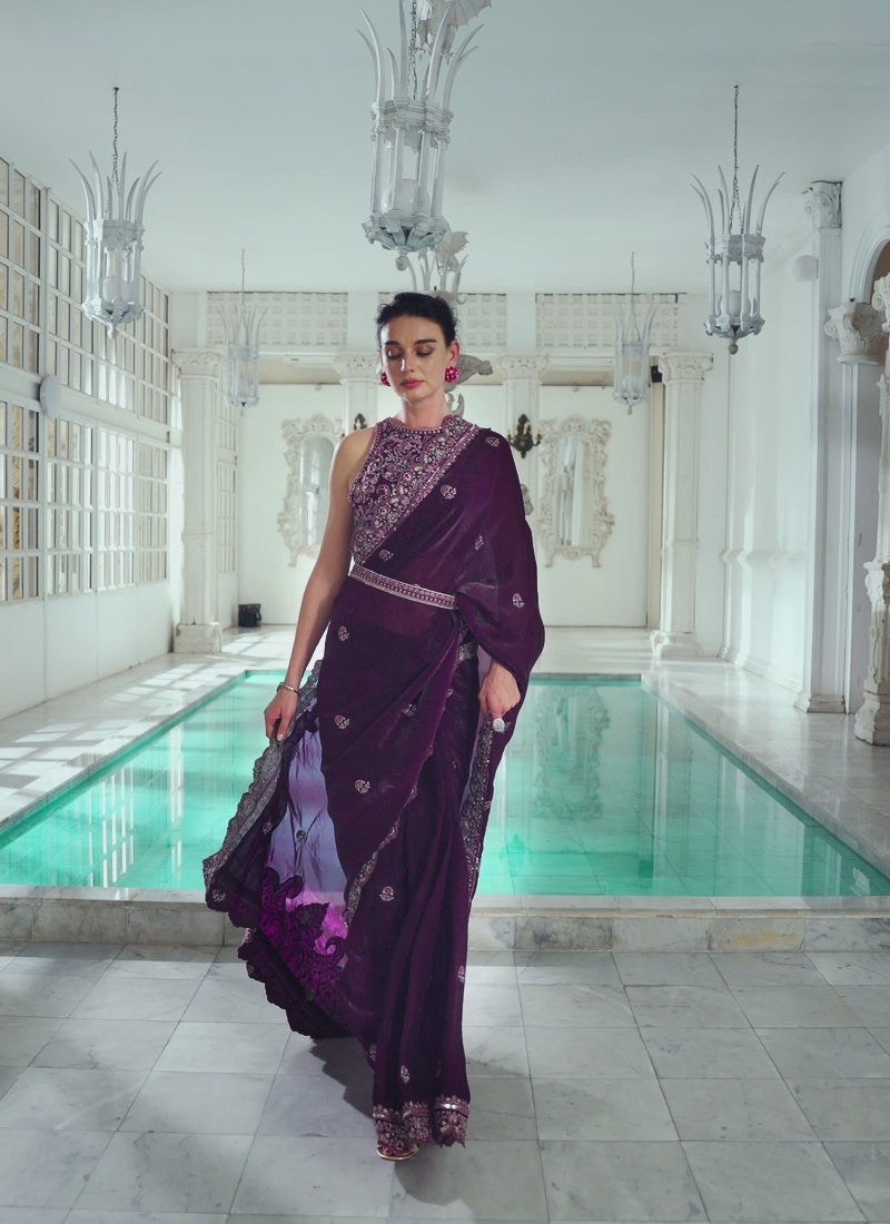 Nazaakat – Wine Saree & Blouse