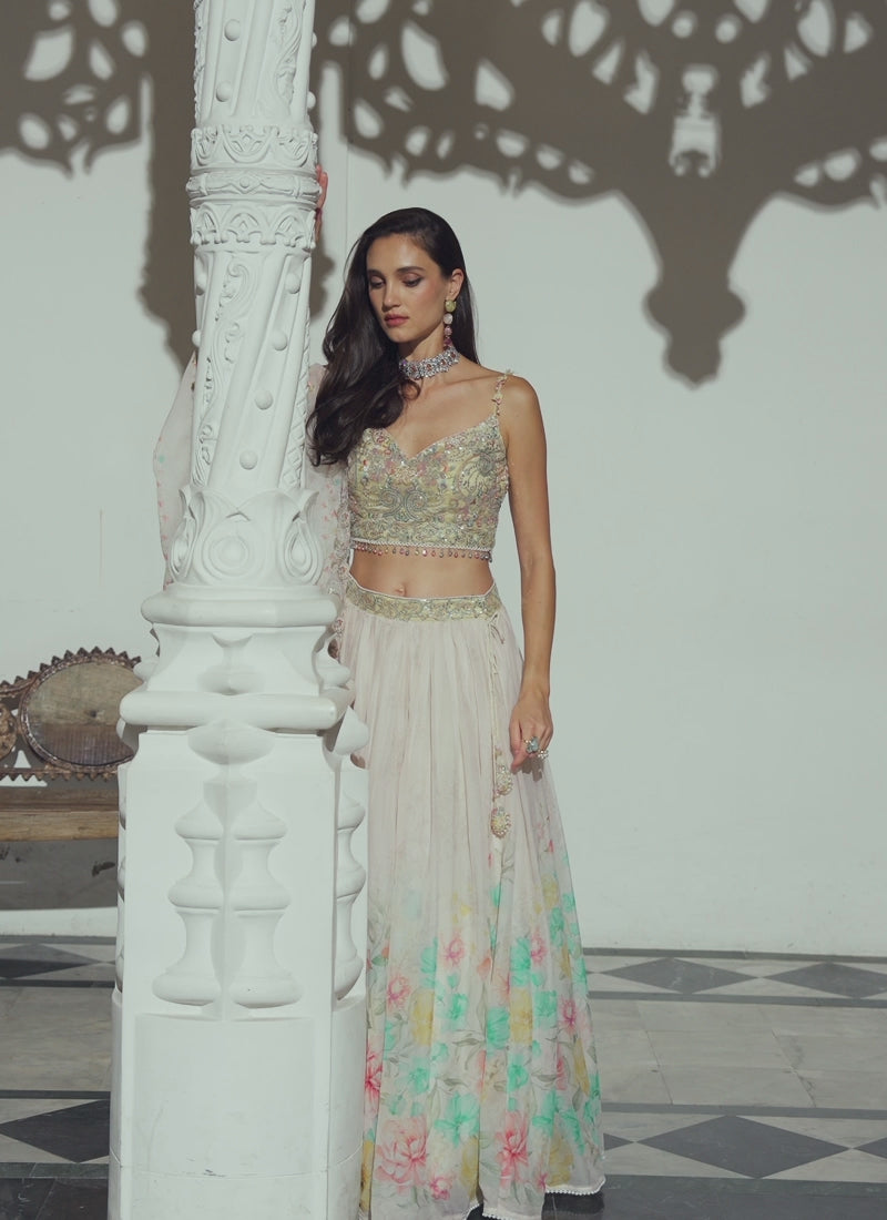 Manjari – Ivory Lime Lehenga Set