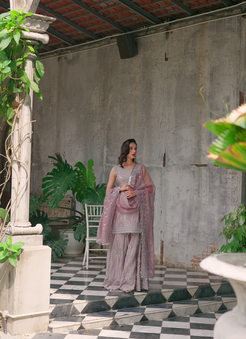 Suroor – Rose Mauve Sharara Set