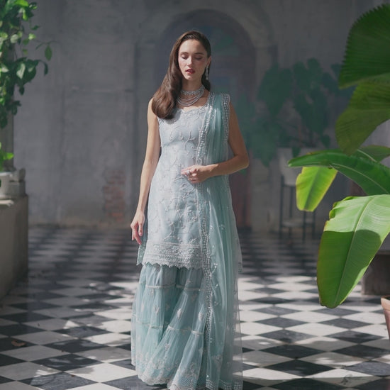 Nargis Sitara - Mist Blue Gharara Set