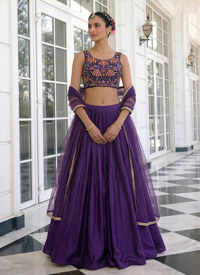 Purple Embroidery Party Wear Lehenga Choli