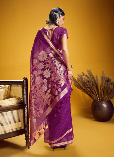 Purple Handloom Munga Silk Saree