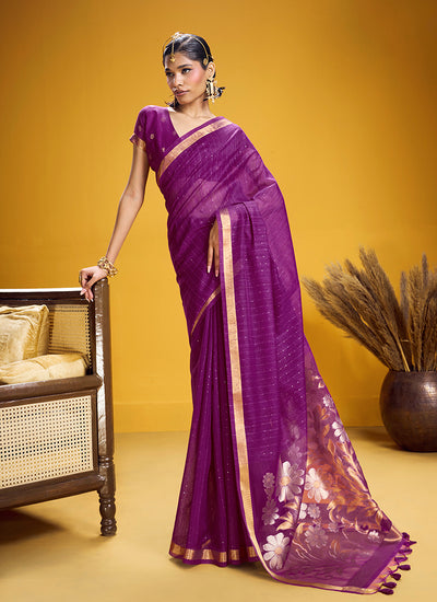 Purple Handloom Munga Silk Saree
