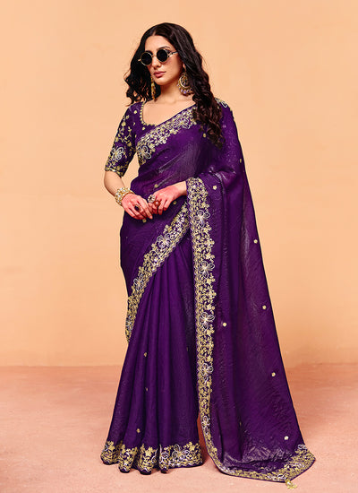 Purple Embroidered Bridal Saree