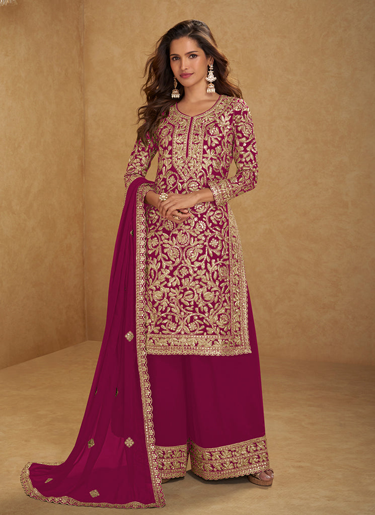 Rani Pink Embroidered Festive Palazzo Suit