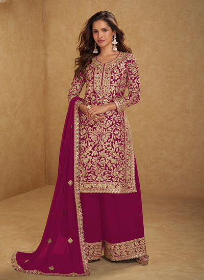 Rani Pink Embroidered Festive Palazzo Suit
