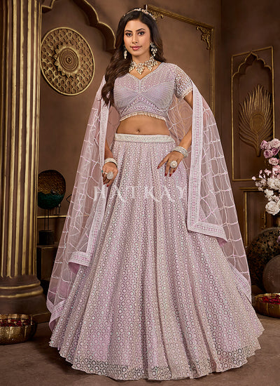 Lavender Embroidered Wedding Lehenga Choli
