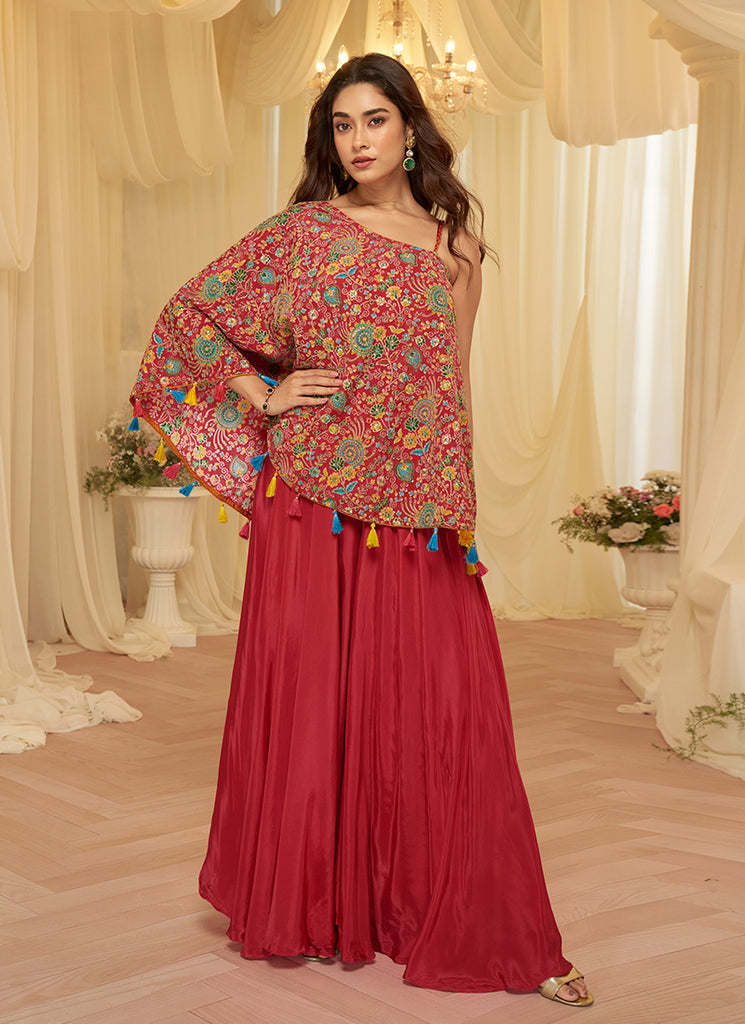 Red Multi Embroidered Palazzo Co-Ord Set