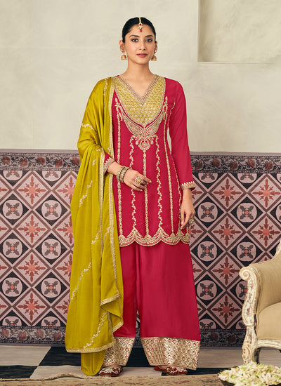 Red Multi Embroidery Farshi Salwar Suit