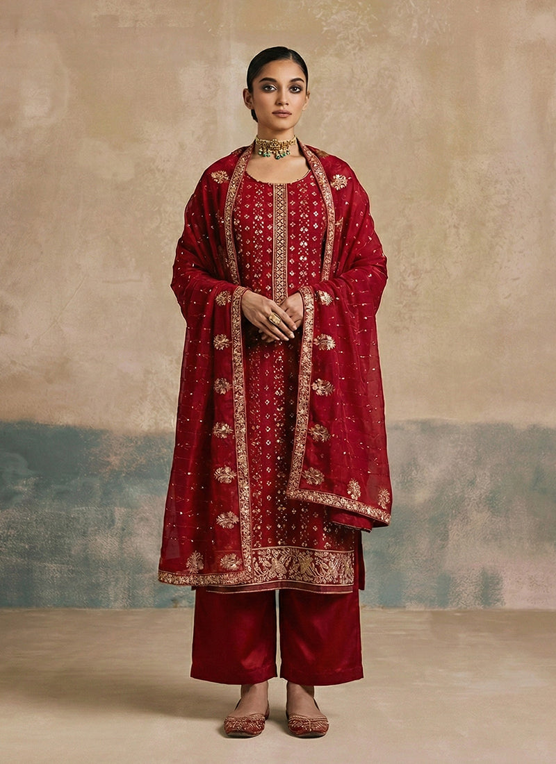Cherry Red Festive Salwar Kameez