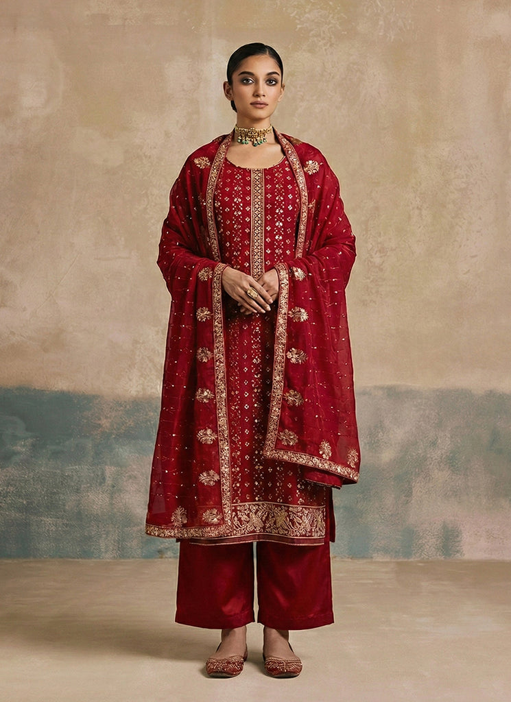 Cherry Red Festive Salwar Kameez