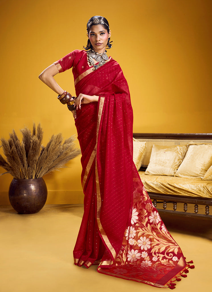 Bridal Red Handloom Munga Silk Saree