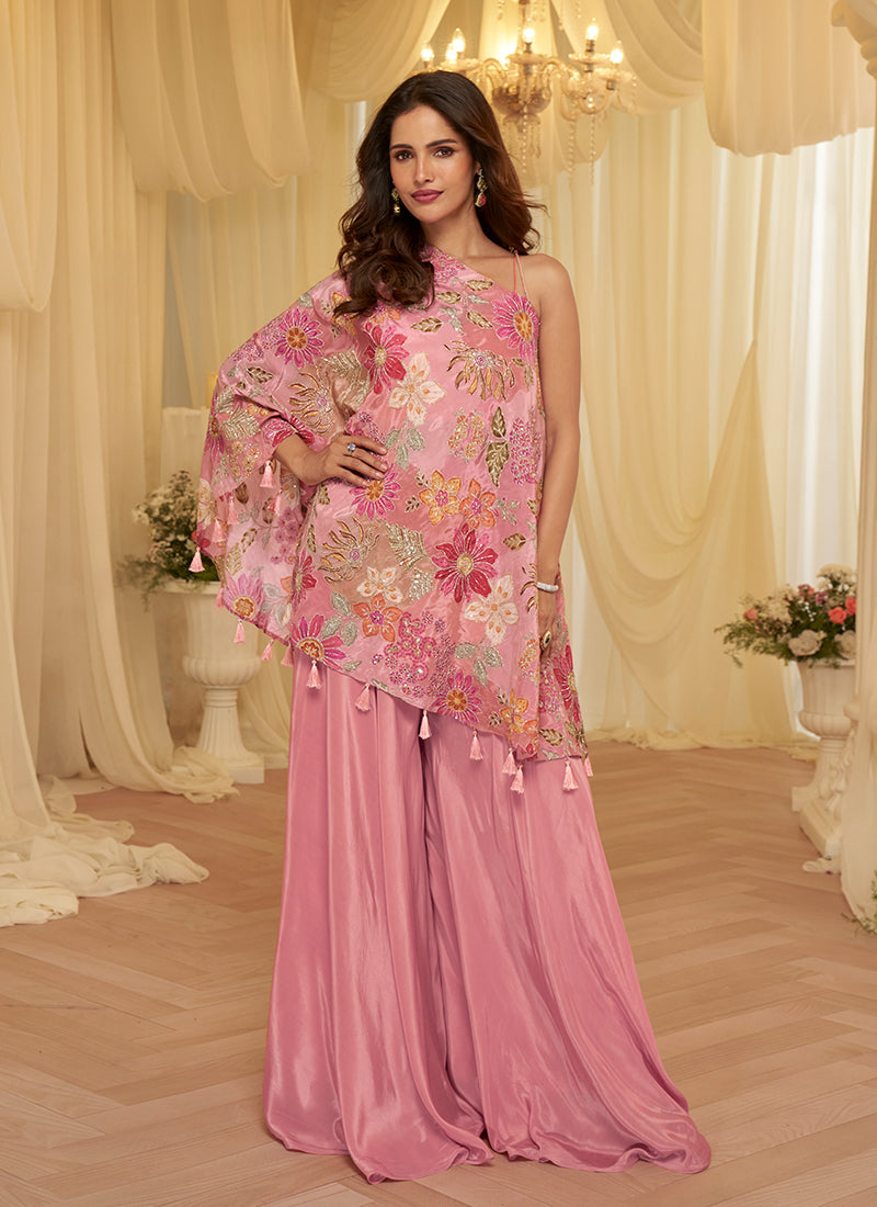 Rose Pink Multi Embroidered Palazzo Co-Ord Set