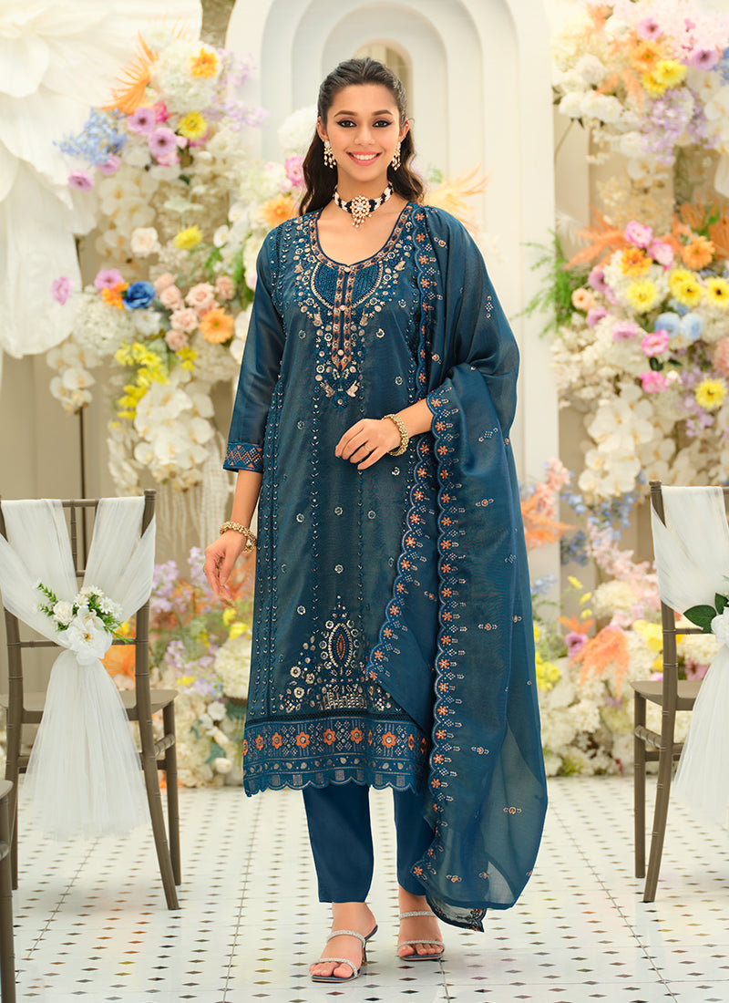 Royal Blue Embroidery Pant Style Suit