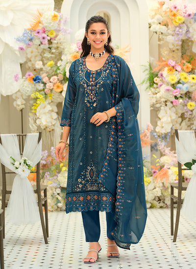 Royal Blue Embroidery Pant Style Suit